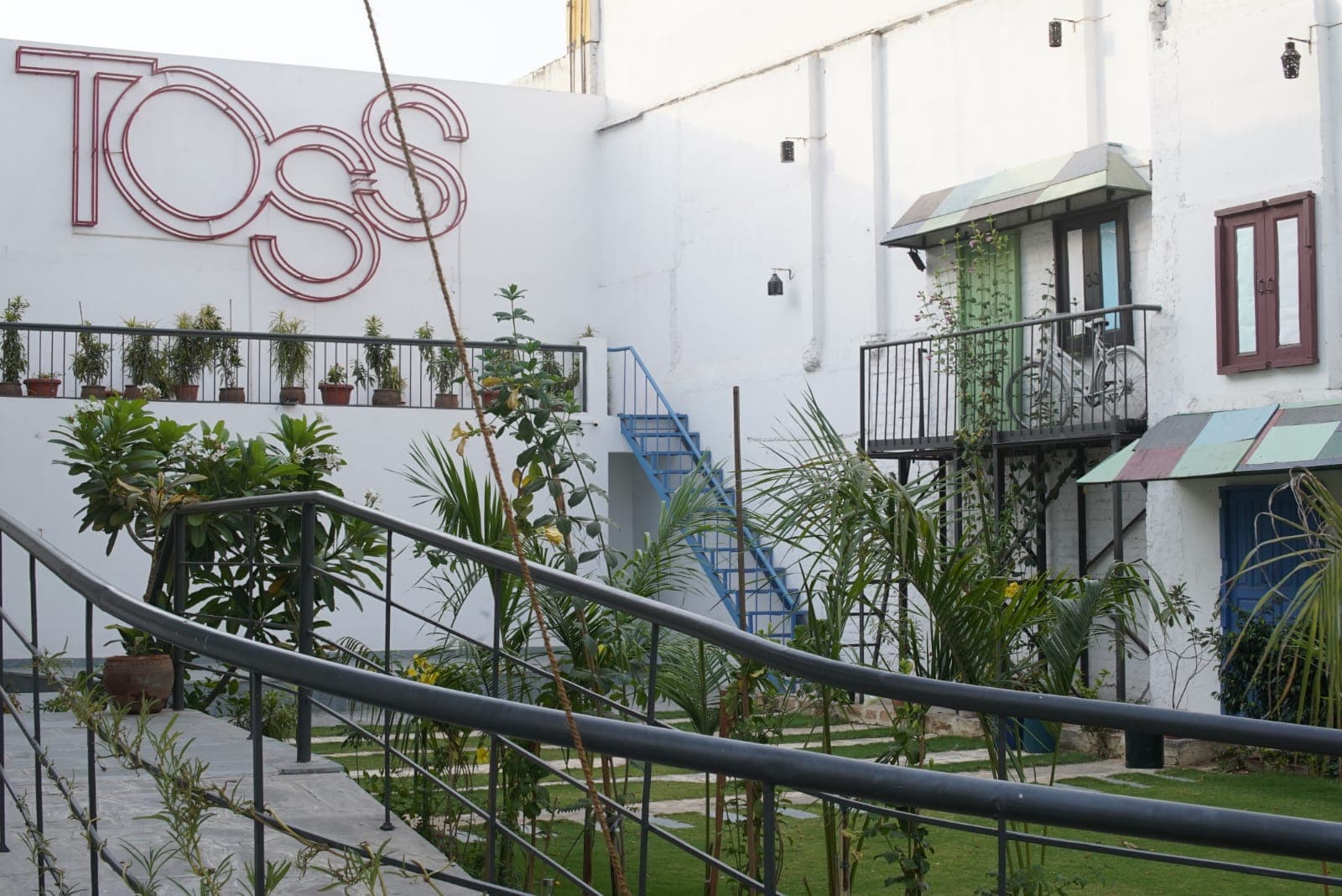 Outdoor pathways and planted areas at TOSS.